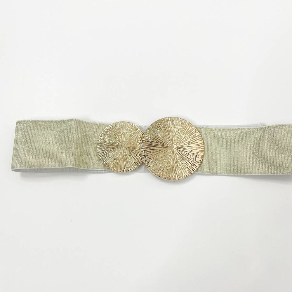 2/$30 NEW Elastic Wide Corset Safe Waist Belt Metallic Snap Buckle Beige Cinch… - Picture 4 of 10